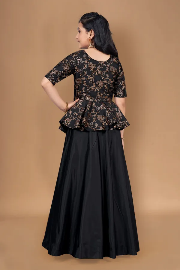 Black_Solid_Maxi_Dress_With_Attached_Foil_Printed_Asymmetric_Shrug_For_Girls