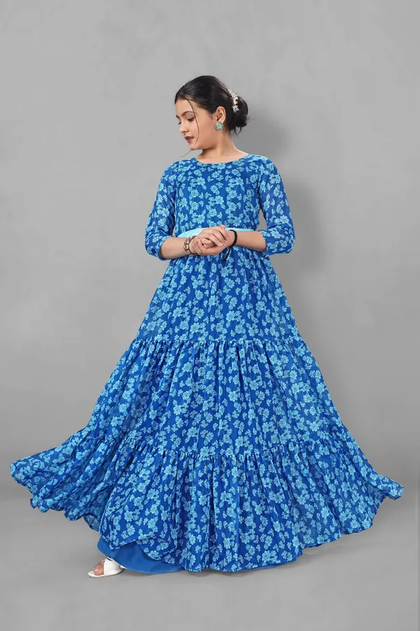Blue_Tabby_Silk_Maxi_Length_Tiered_Dresses_For_Girls