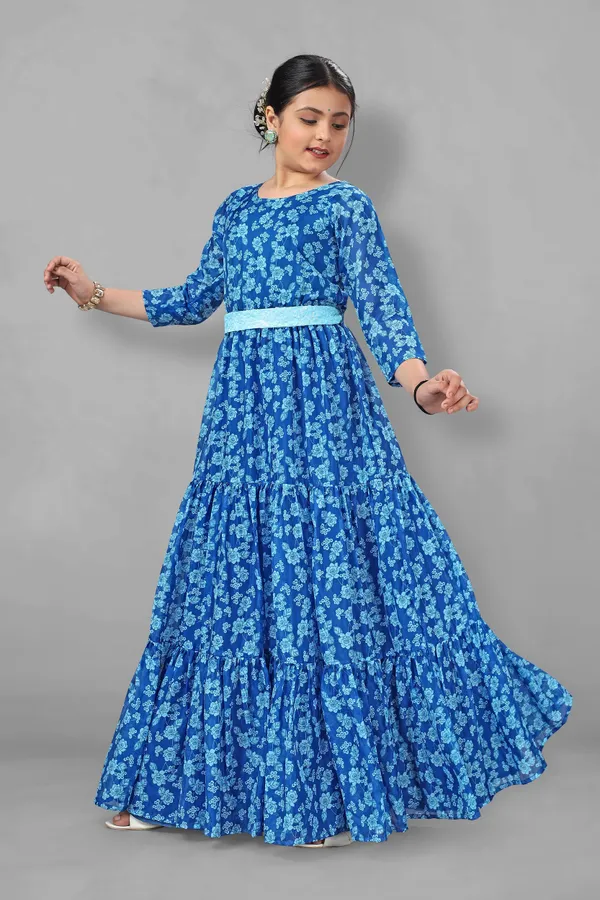 Blue_Tabby_Silk_Maxi_Length_Tiered_Dresses_For_Girls