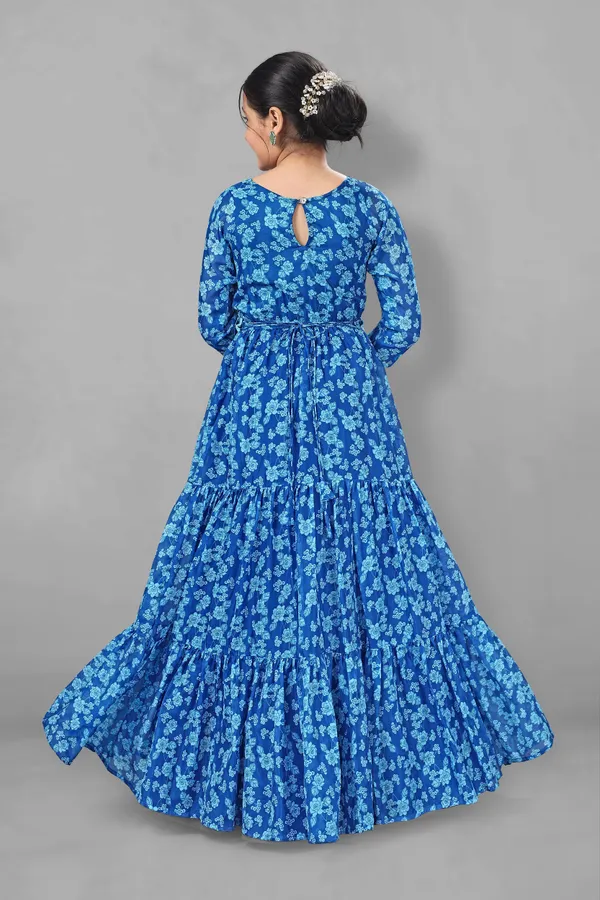 Blue_Tabby_Silk_Maxi_Length_Tiered_Dresses_For_Girls