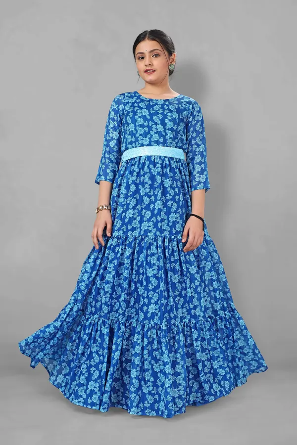 Blue_Tabby_Silk_Maxi_Length_Tiered_Dresses_For_Girls