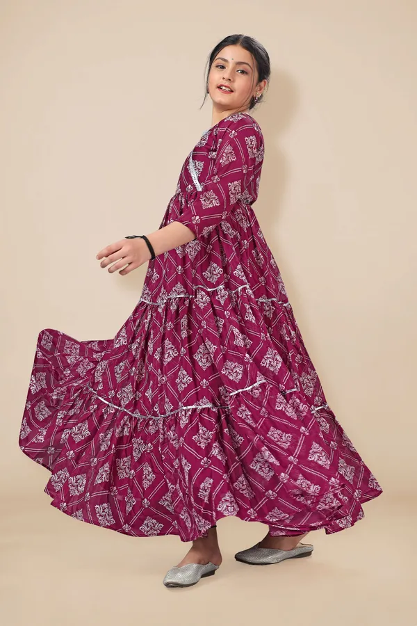 Wine_Tabby_Silk_Maxi_Length_Tiered_Dresses_For_Girls