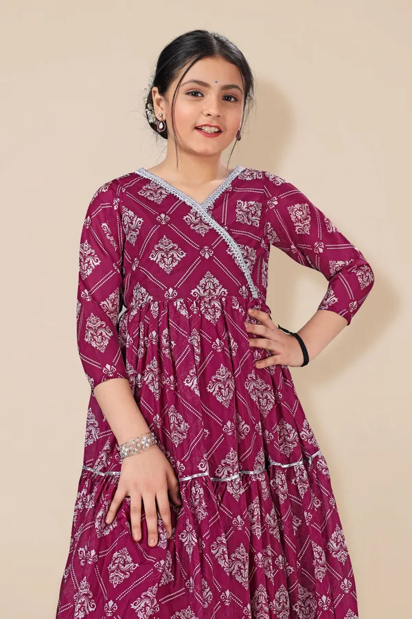 Wine_Tabby_Silk_Maxi_Length_Tiered_Dresses_For_Girls