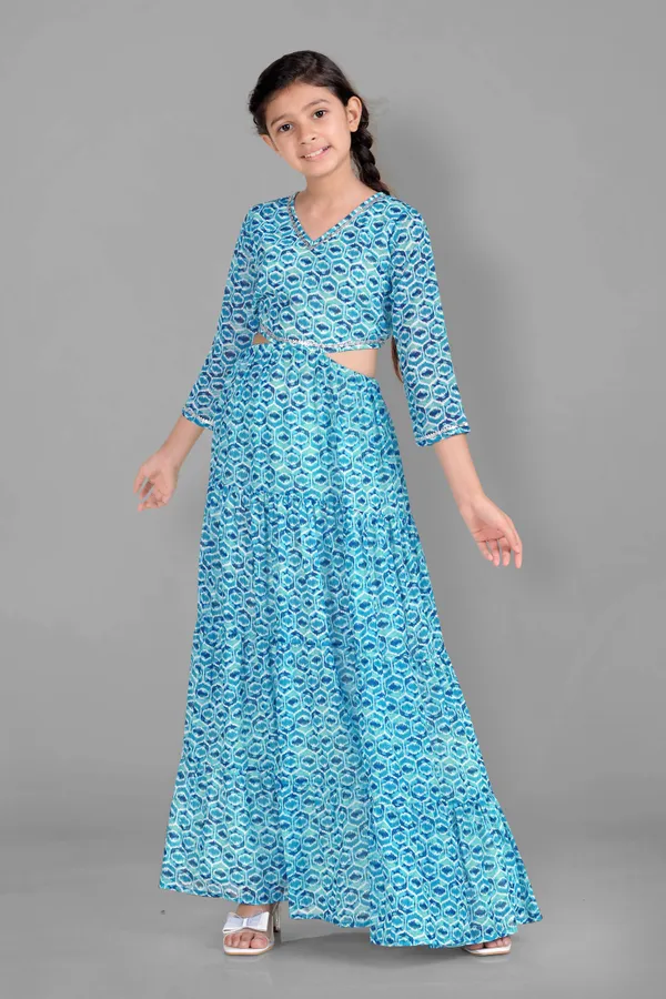 Blue_Georgette_Ethnic_Motif_Printed_Tiered_Maxi_Dress_For_Girls
