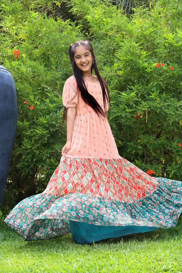 Peach_Georgette_Maxi_Length_Tiered_Dress_For_Girls