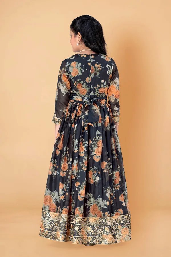 Black_Tabby_Silk_Floral_Printed_Maxi_Length_Dress_For_Girls