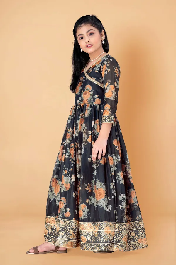 Black_Tabby_Silk_Floral_Printed_Maxi_Length_Dress_For_Girls
