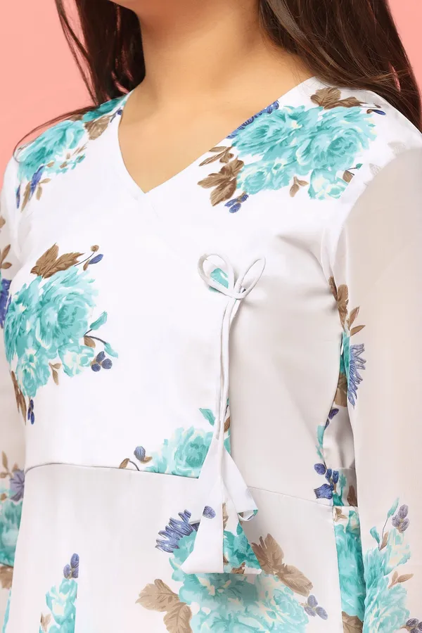 White_Georgette_Maxi_Length_Floral_Print_Dress_For_Girls