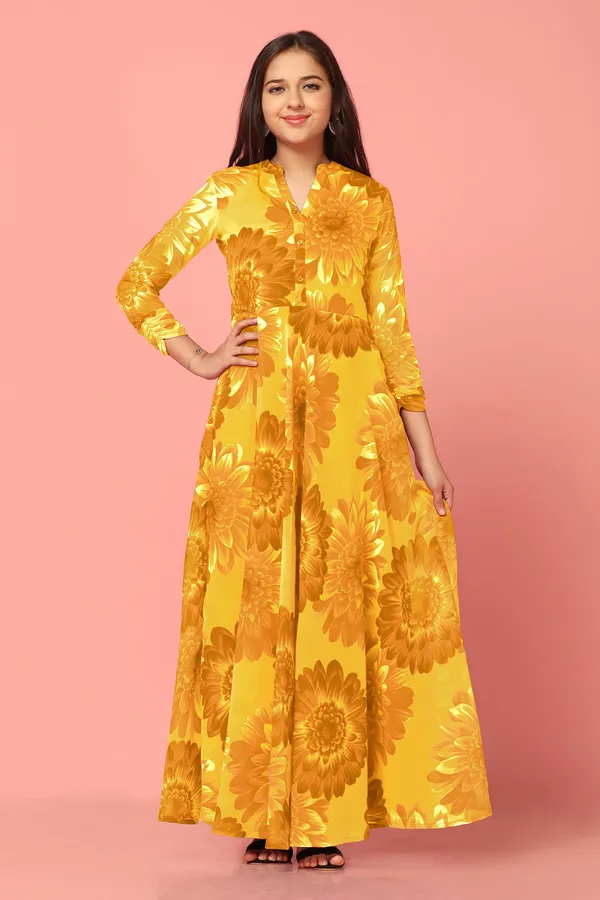 Yellow_Georgette_Maxi_Length_Floral_Print_Dress_For_Girls