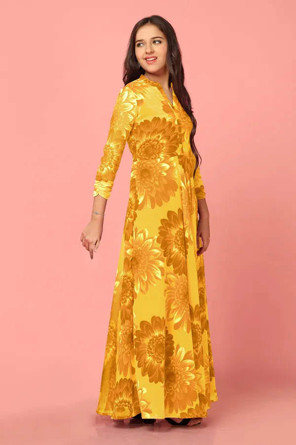 Yellow_Georgette_Maxi_Length_Floral_Print_Dress_For_Girls