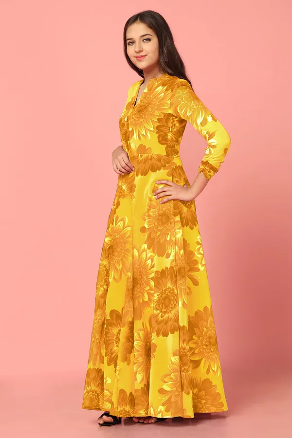 Yellow_Georgette_Maxi_Length_Floral_Print_Dress_For_Girls