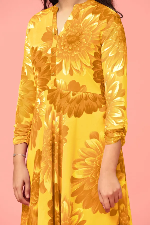 Yellow_Georgette_Maxi_Length_Floral_Print_Dress_For_Girls
