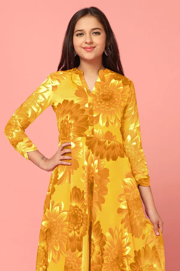 Yellow_Georgette_Maxi_Length_Floral_Print_Dress_For_Girls