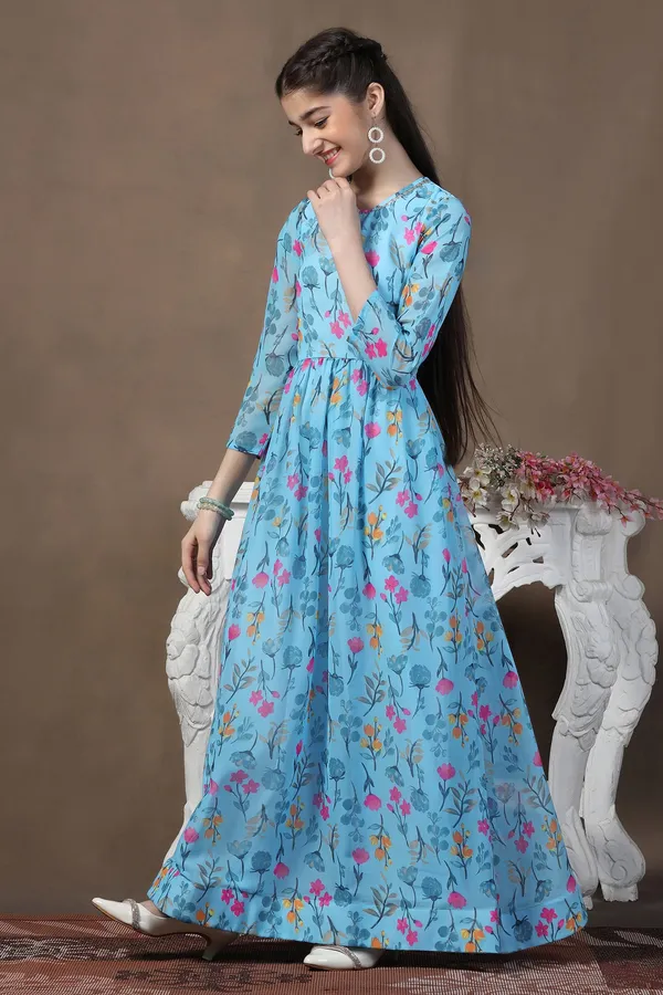 Sky_Blue_Georgette_Floral_Printed_Fit_&_Flare_Maxi_Length_Dress_For_Girls
