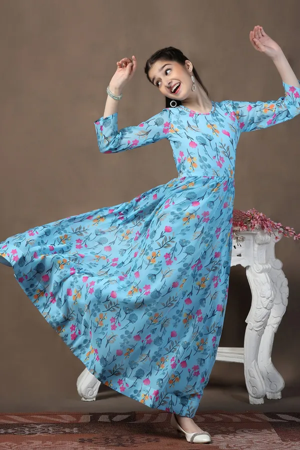 Sky_Blue_Georgette_Floral_Printed_Fit_&_Flare_Maxi_Length_Dress_For_Girls