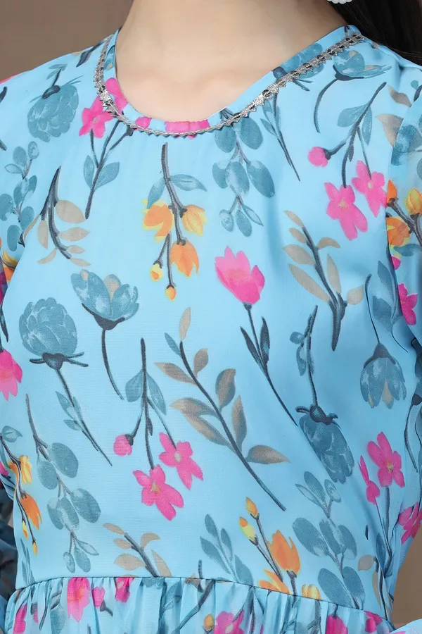 Sky_Blue_Georgette_Floral_Printed_Fit_&_Flare_Maxi_Length_Dress_For_Girls