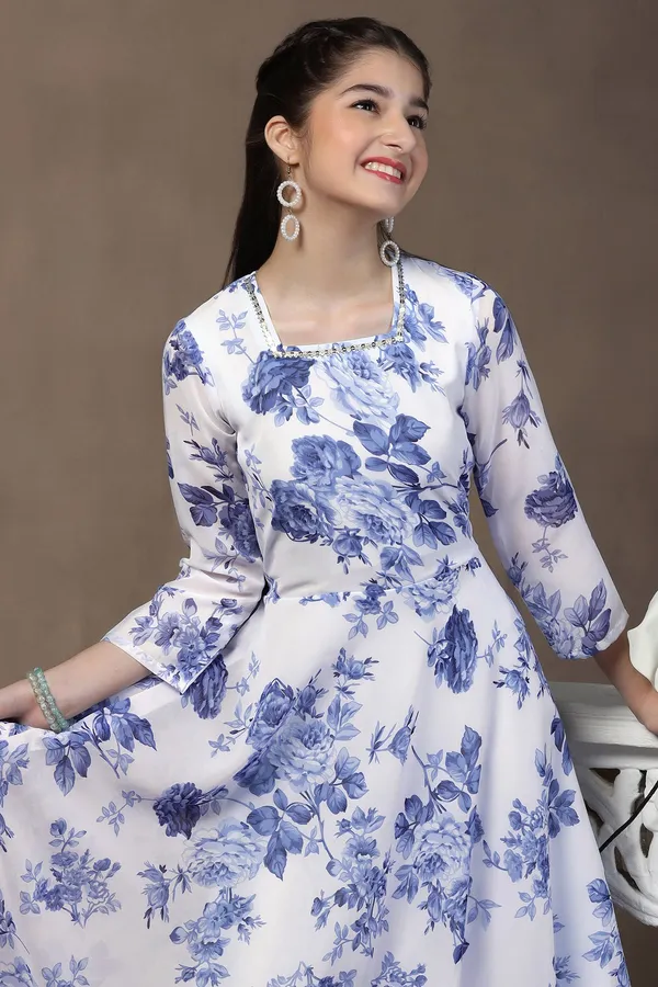 White_Georgette_Floral_Printed_Fit_&_Flare_Maxi_Length_Dress_For_Girls