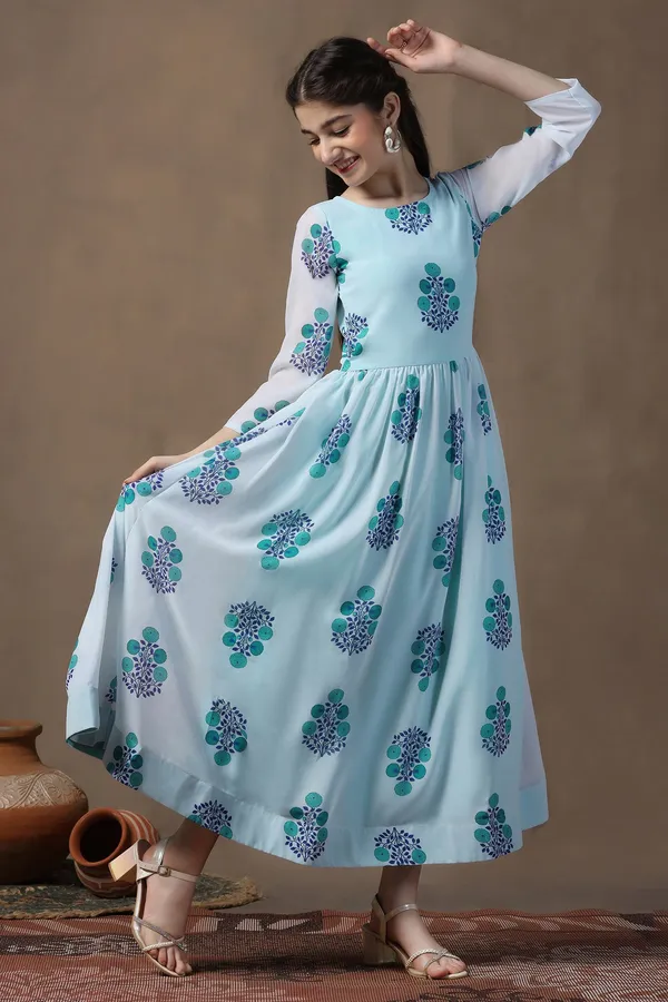 Sky_Blue_Georgette_Floral_Printed_Fit_&_Flare_Maxi_Length_Dress_For_Girls