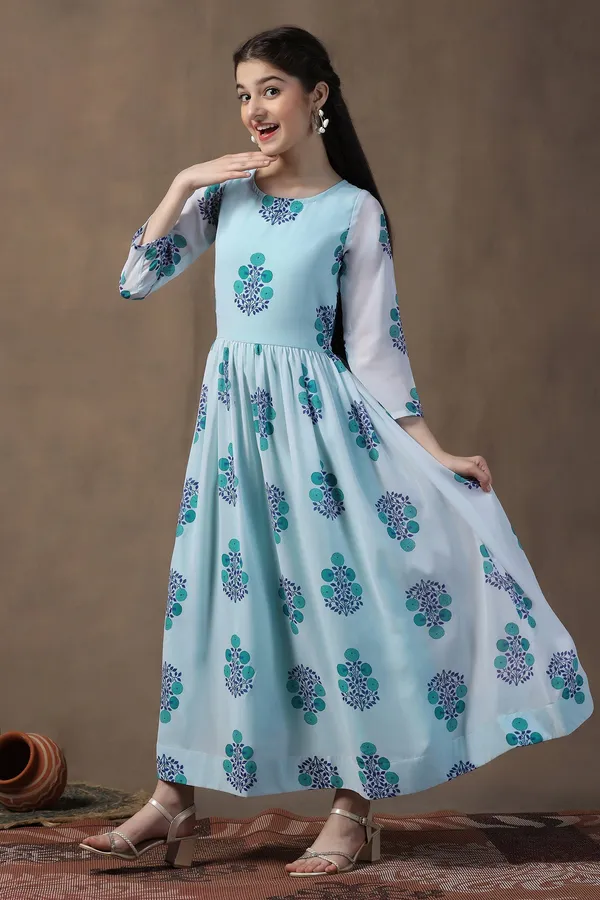 Sky_Blue_Georgette_Floral_Printed_Fit_&_Flare_Maxi_Length_Dress_For_Girls