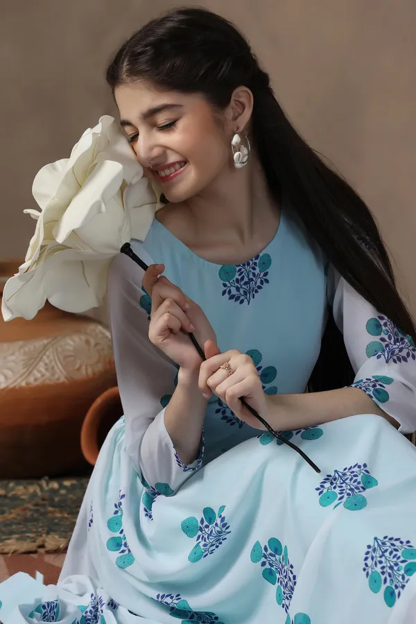 Sky_Blue_Georgette_Floral_Printed_Fit_&_Flare_Maxi_Length_Dress_For_Girls