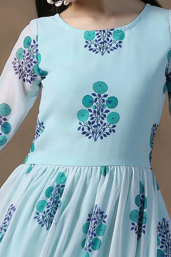 Sky_Blue_Georgette_Floral_Printed_Fit_&_Flare_Maxi_Length_Dress_For_Girls