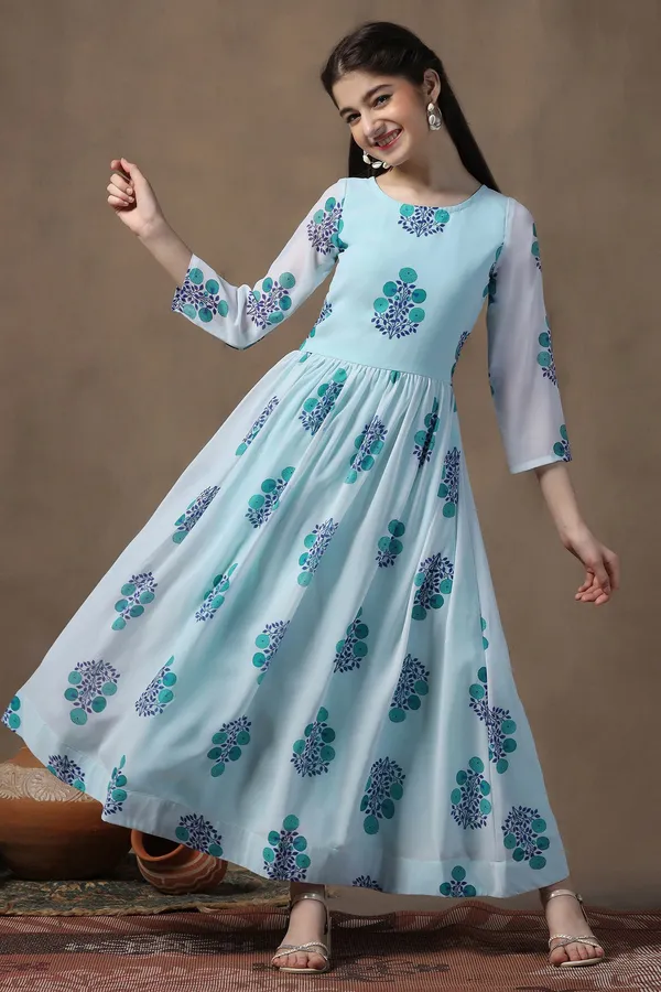 Sky_Blue_Georgette_Floral_Printed_Fit_&_Flare_Maxi_Length_Dress_For_Girls