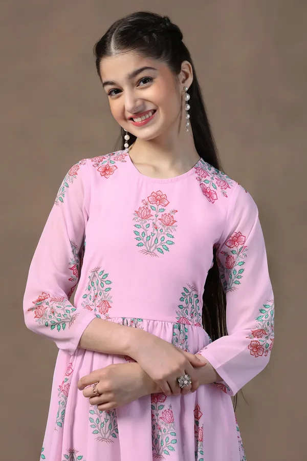 Light_Pink_Georgette_Floral_Printed_Fit_&_Flare_Maxi_Length_Dress_For_Girls