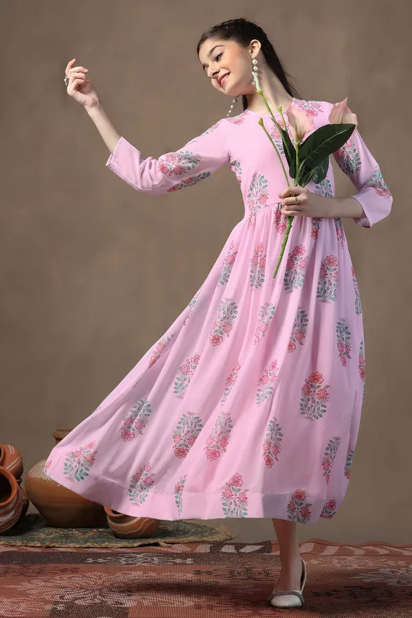 Light_Pink_Georgette_Floral_Printed_Fit_&_Flare_Maxi_Length_Dress_For_Girls