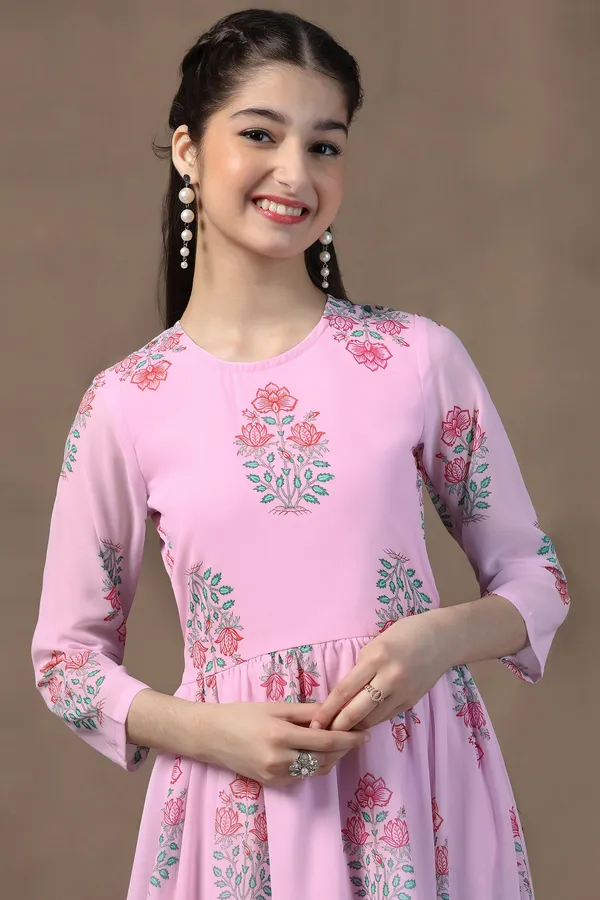 Light_Pink_Georgette_Floral_Printed_Fit_&_Flare_Maxi_Length_Dress_For_Girls