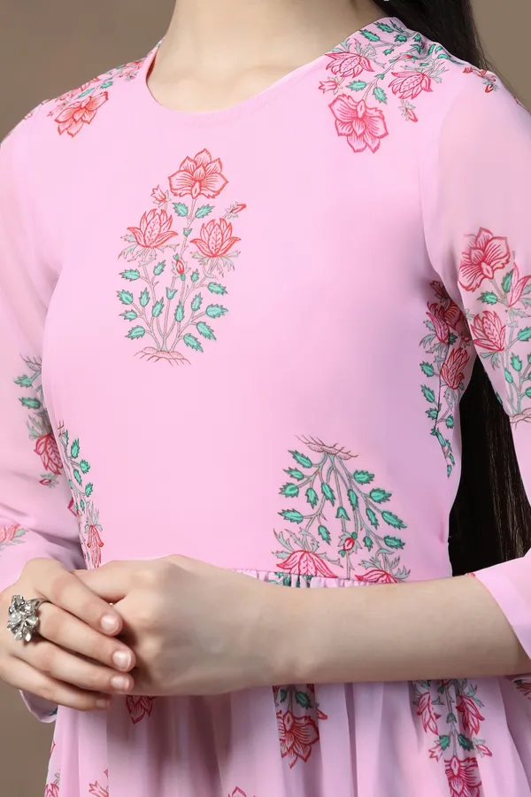 Light_Pink_Georgette_Floral_Printed_Fit_&_Flare_Maxi_Length_Dress_For_Girls