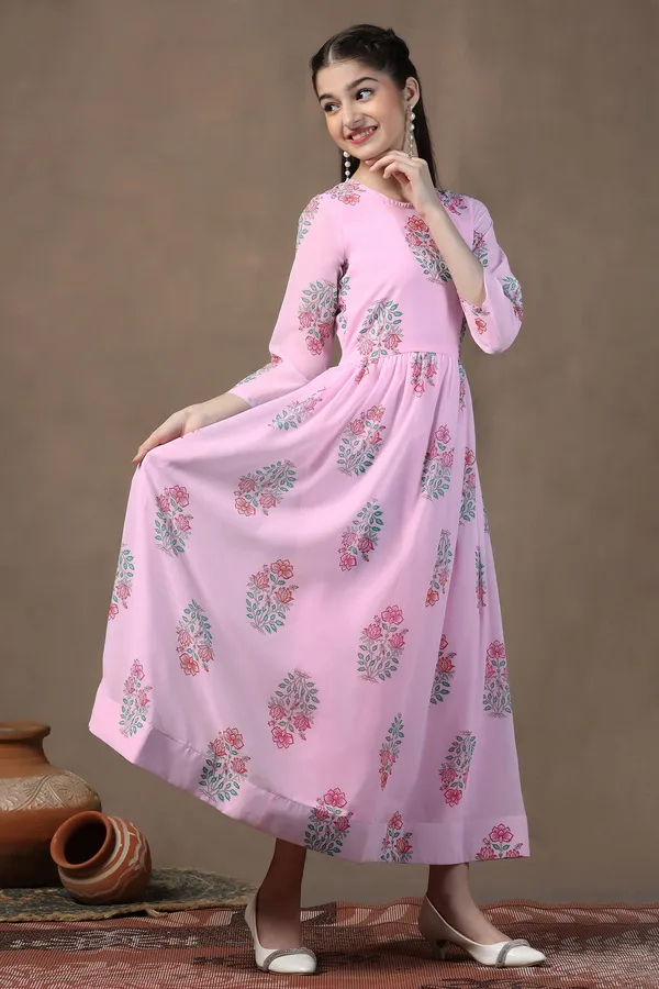 Light_Pink_Georgette_Floral_Printed_Fit_&_Flare_Maxi_Length_Dress_For_Girls