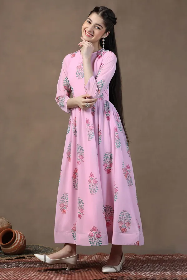 Light_Pink_Georgette_Floral_Printed_Fit_&_Flare_Maxi_Length_Dress_For_Girls