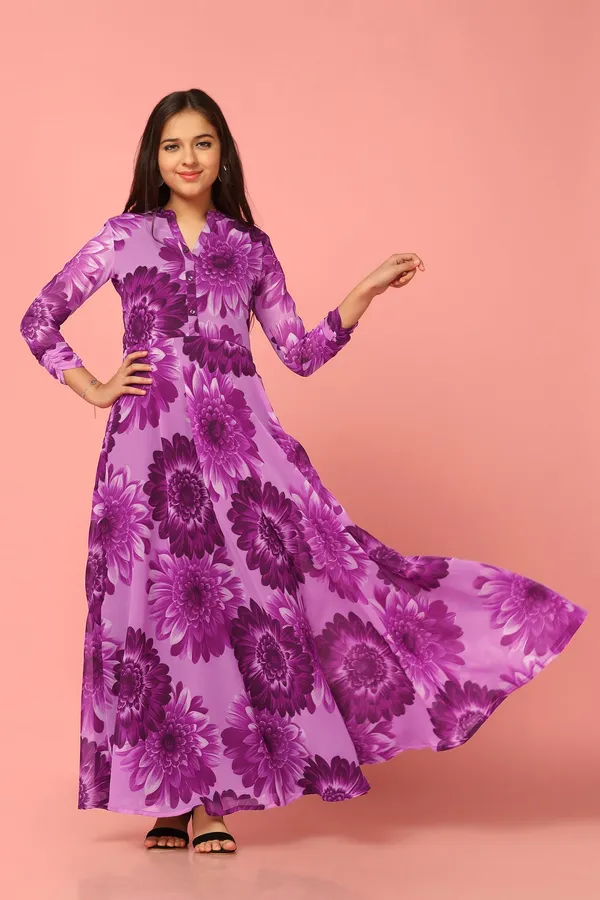 Purple_Georgette_Maxi_Length_Floral_Print_Dress_For_Girls