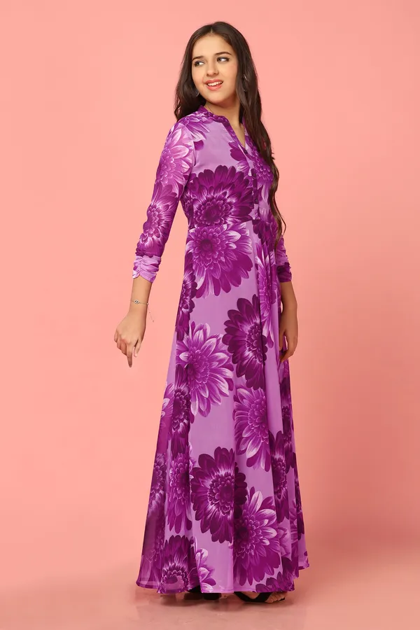 Purple_Georgette_Maxi_Length_Floral_Print_Dress_For_Girls
