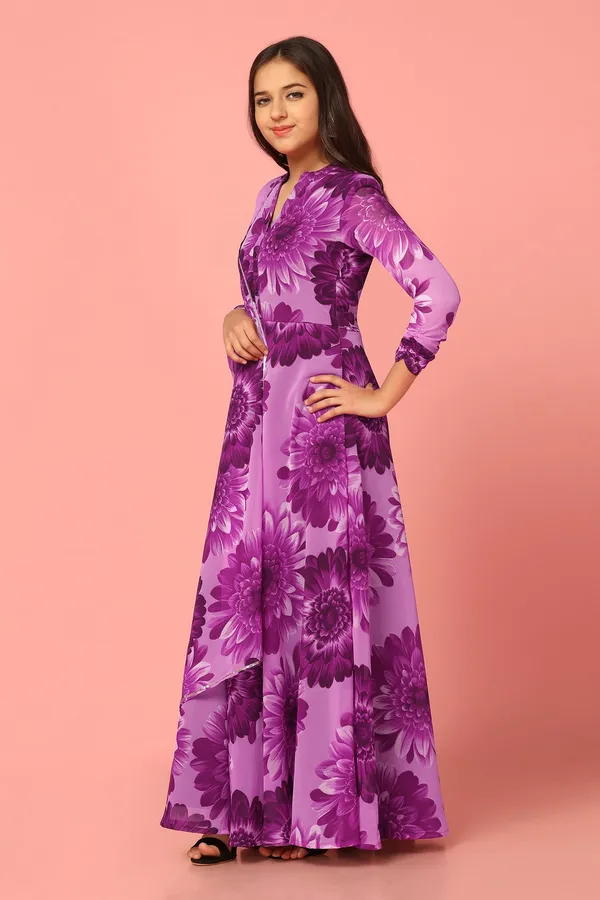 Purple_Georgette_Maxi_Length_Floral_Print_Dress_For_Girls