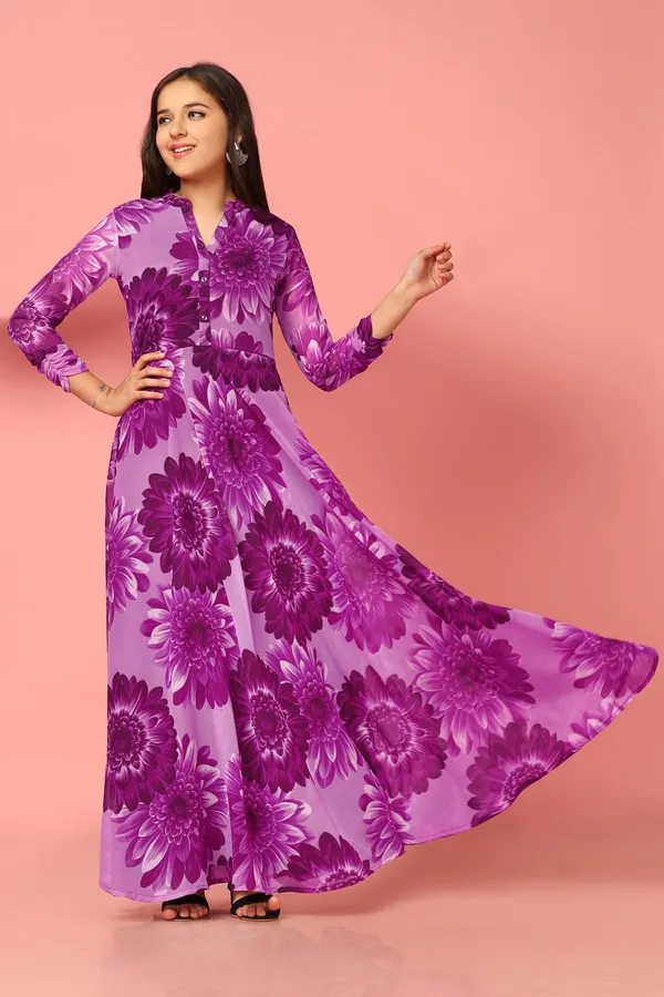 Purple_Georgette_Maxi_Length_Floral_Print_Dress_For_Girls