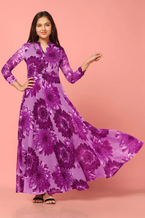 Purple_Georgette_Maxi_Length_Floral_Print_Dress_For_Girls
