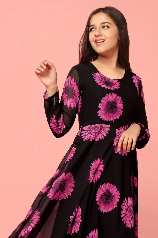 Black_Georgette_Floral_Printed_Fit_&_Flare_Maxi_Length_Dress_For_Girls
