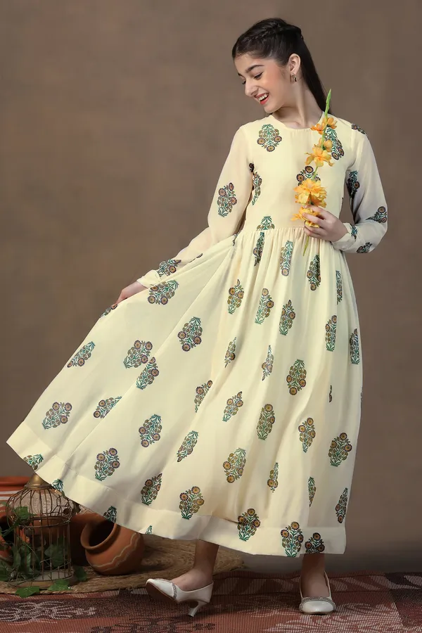 Light_Yellow_Georgette_Floral_Printed_Fit_&_Flare_Maxi_Length_Dress_For_Girls