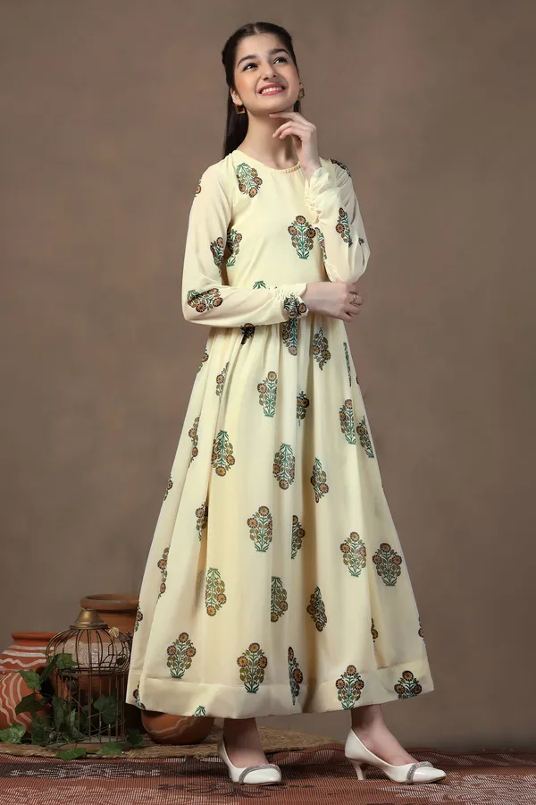 Light_Yellow_Georgette_Floral_Printed_Fit_&_Flare_Maxi_Length_Dress_For_Girls