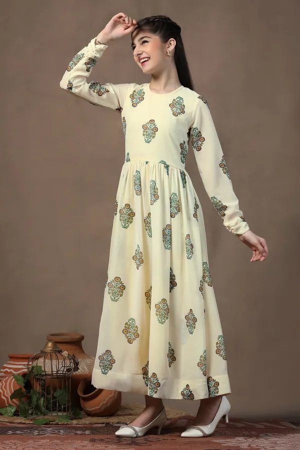 Light_Yellow_Georgette_Floral_Printed_Fit_&_Flare_Maxi_Length_Dress_For_Girls