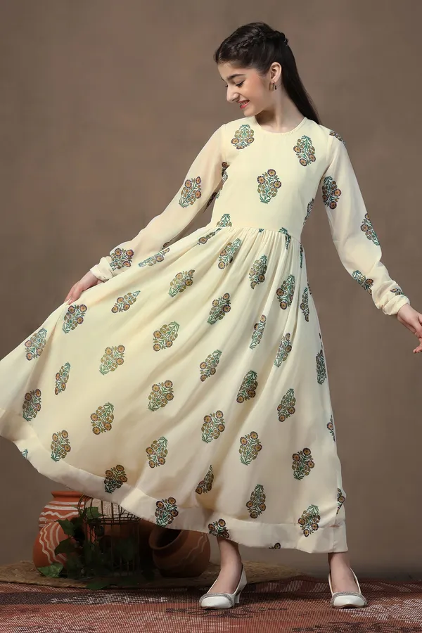 Light_Yellow_Georgette_Floral_Printed_Fit_&_Flare_Maxi_Length_Dress_For_Girls