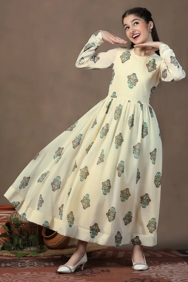 Light_Yellow_Georgette_Floral_Printed_Fit_&_Flare_Maxi_Length_Dress_For_Girls