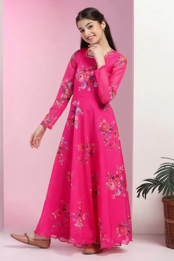 Pink_Organza_Floral_Printed_Fit_&_Flare_Maxi_Length_Dress_For_Girls