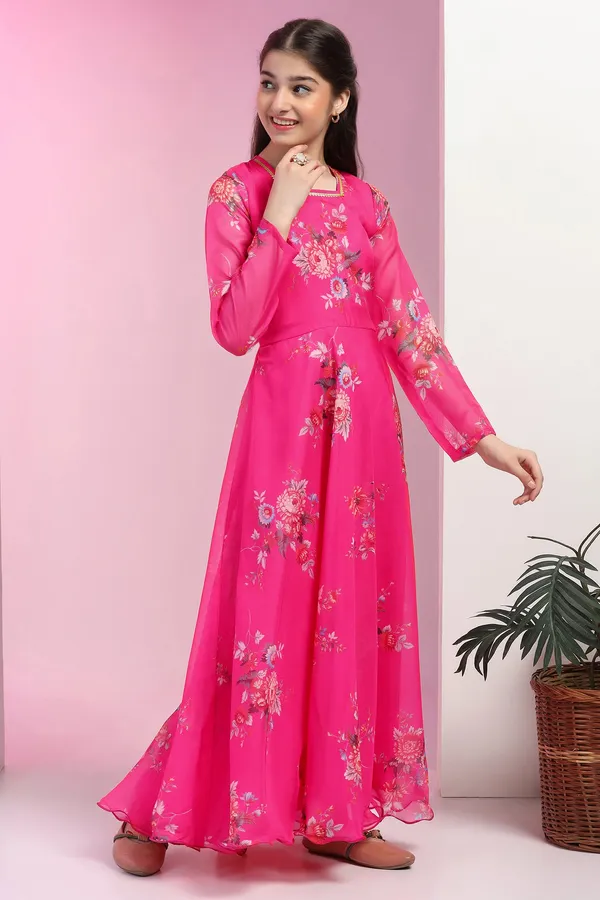 Pink_Organza_Floral_Printed_Fit_&_Flare_Maxi_Length_Dress_For_Girls