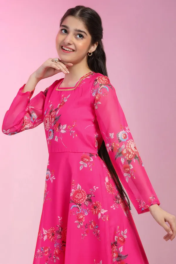 Pink_Organza_Floral_Printed_Fit_&_Flare_Maxi_Length_Dress_For_Girls