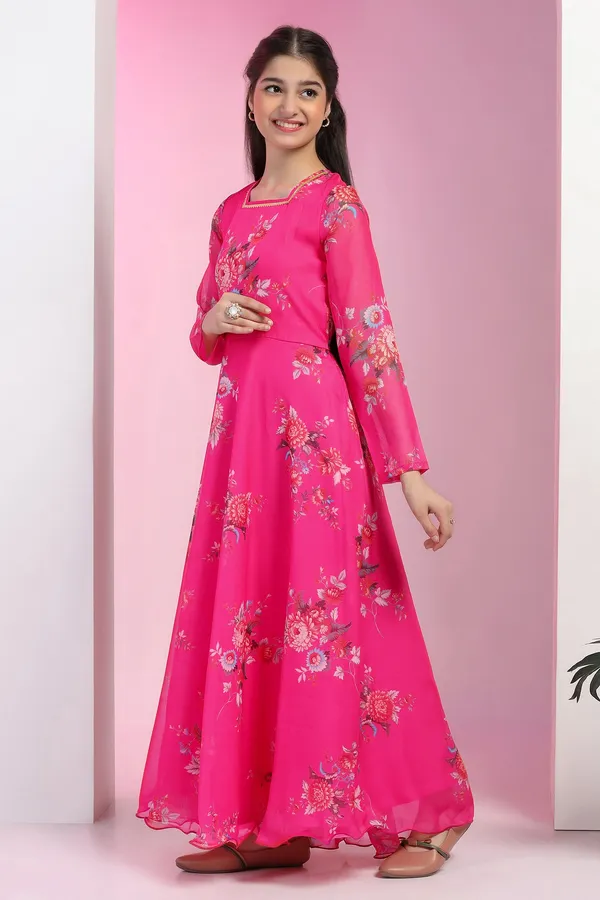 Pink_Organza_Floral_Printed_Fit_&_Flare_Maxi_Length_Dress_For_Girls