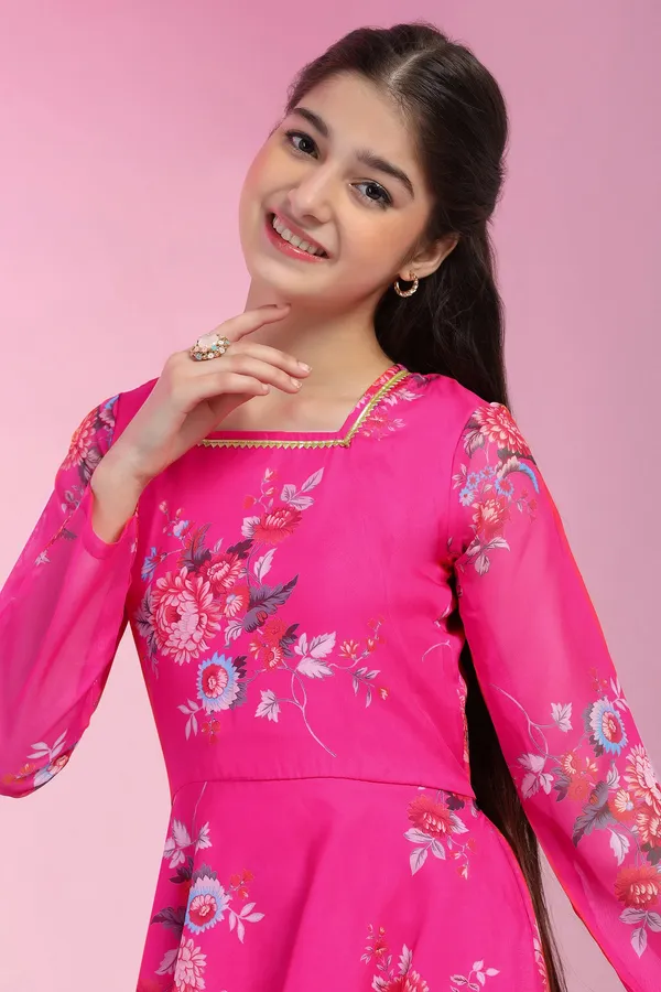 Pink_Organza_Floral_Printed_Fit_&_Flare_Maxi_Length_Dress_For_Girls