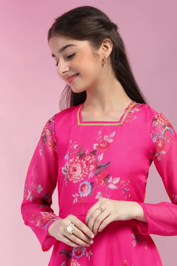 Pink_Organza_Floral_Printed_Fit_&_Flare_Maxi_Length_Dress_For_Girls