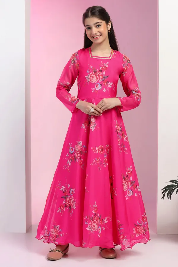 Pink_Organza_Floral_Printed_Fit_&_Flare_Maxi_Length_Dress_For_Girls